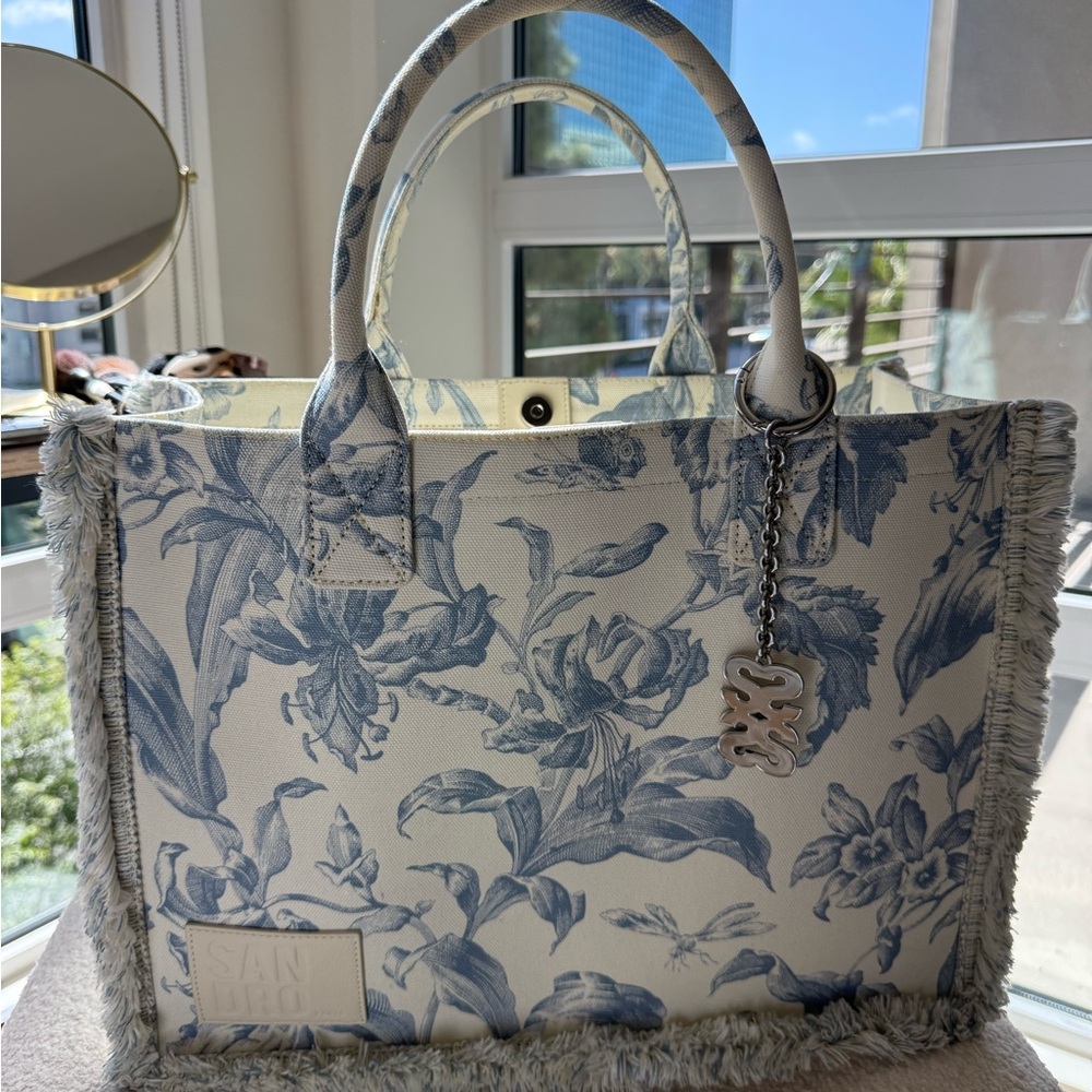 Sandro Blue and Cream Floral Tote